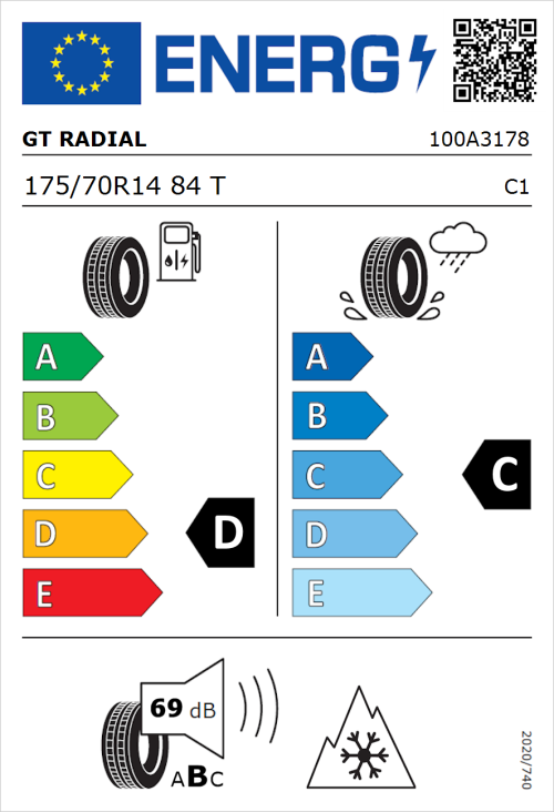 Tyre Label for GT Radial WinterPro 2 175/70R14 84T