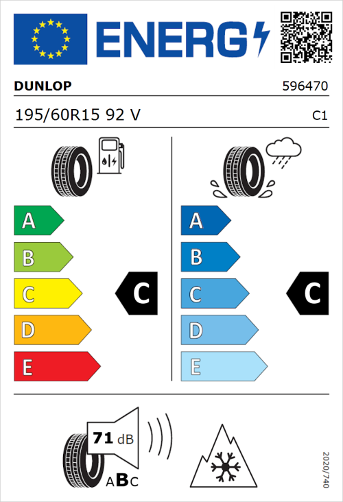 Tyre Label for Dunlop All Season 2 195/60R15 92V