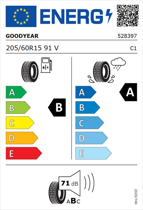 Tyre Label for Goodyear EfficientGrip Performance 205/60R15 91V
