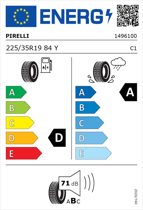 Tyre Label for Pirelli P Zero Corsa Direzionale 225/35R19 84Y