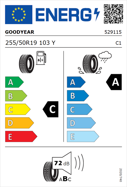 Tyre Label for Goodyear Eagle F1 Asymmetric 2 255/50R19 103Y